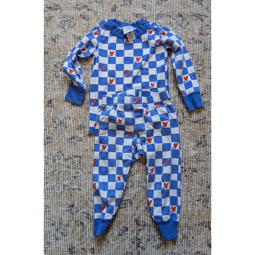 Hanna Andersson Long Pajama Set Checkered Hearts Size 2T
